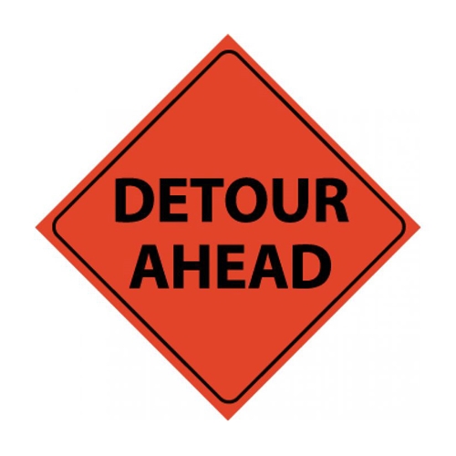Click here to view larger image Reflective Roll-Up Detour Ahead Sign (RUR2)