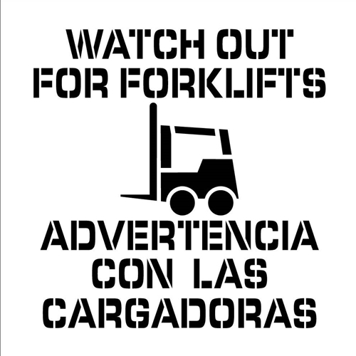 Click here to view larger image Watch Out For Forklifts Bilingual Plant Marking Stencil (PMS231BI)