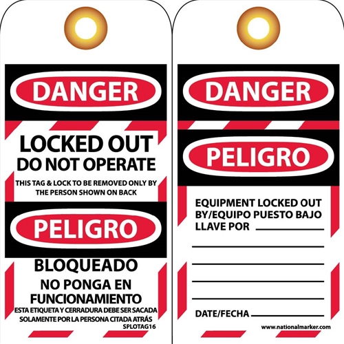 Danger Locked Out Do Not Operate Bilingual Tag (SPLOTAG16)