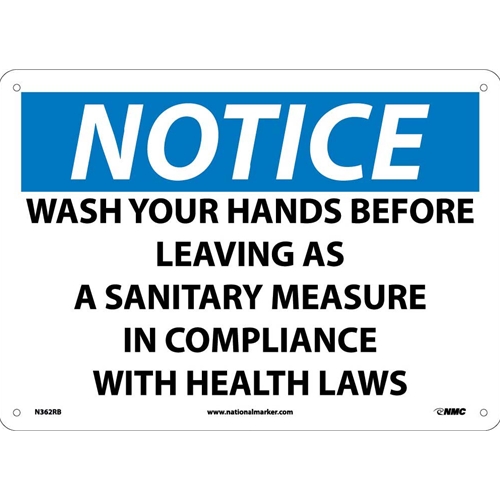 Click here to view larger image Notice Wash Your Hands Before Leaving Sign (N362RB)