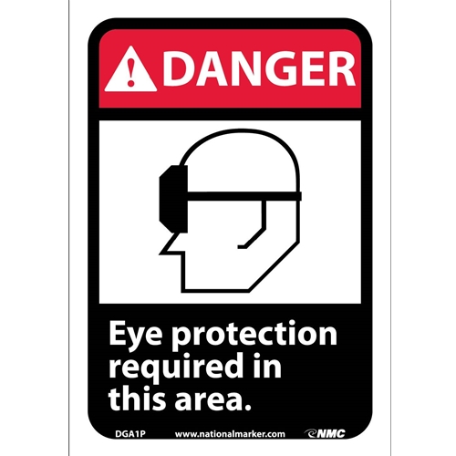 Click here to view larger image Danger Eye Protection Required In This Area Sign (DGA1P)