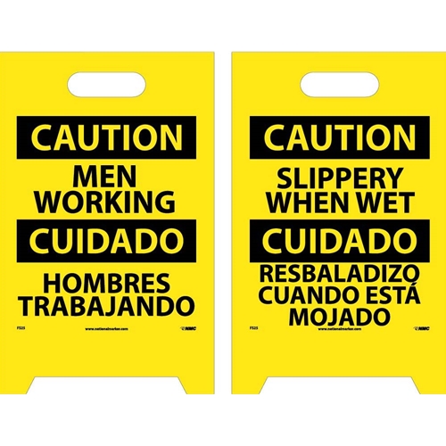Caution Slippery When Wet - Bilingual Double-Sided Floor Sign (FS25)