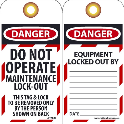 Danger Do Not Operate Maintenance Lock-Out Tag (LOTAG33ST)