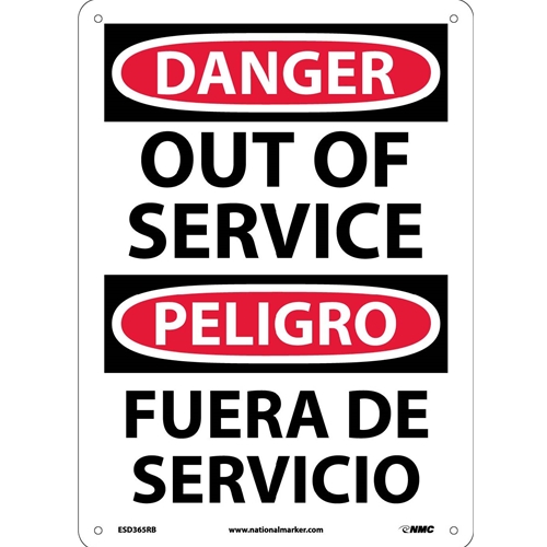 Danger Out Of Service Sign - Bilingual (ESD365RB)