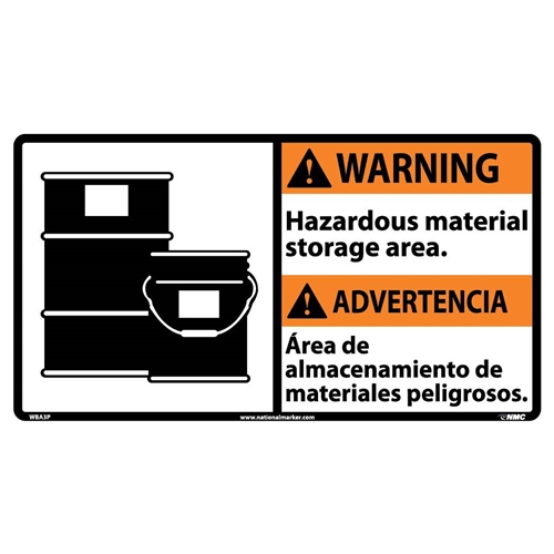 Warning Hazardous Material Storage Area Sign - Bilingual (WBA3P)