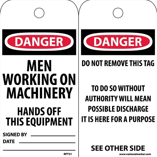 Danger Men Working On Machinery Hands Off This Equipment Tag (RPT31)