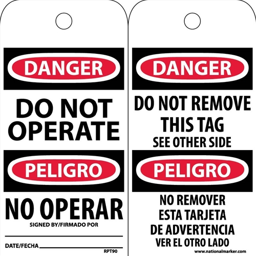 Danger Do Not Operate Bilingual Tag (RPT90)